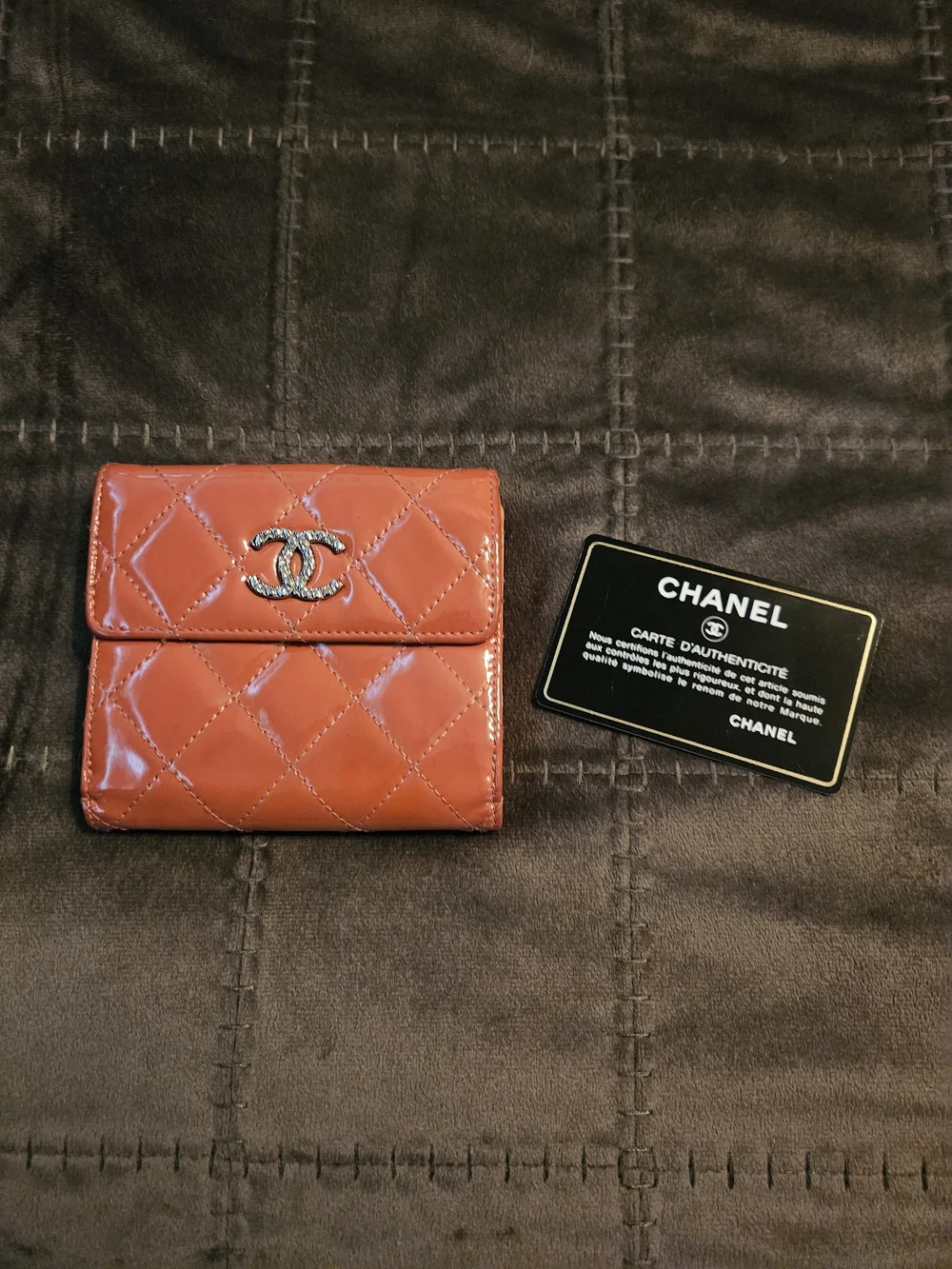 Chanel Quilted Patent Leather Wallet in Burnt Orange